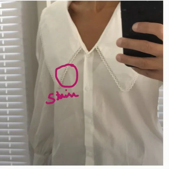 Q2 Button-Front Ruffle Shirt Embroidered Peter Pan collar Size S - Picture 15 of 15